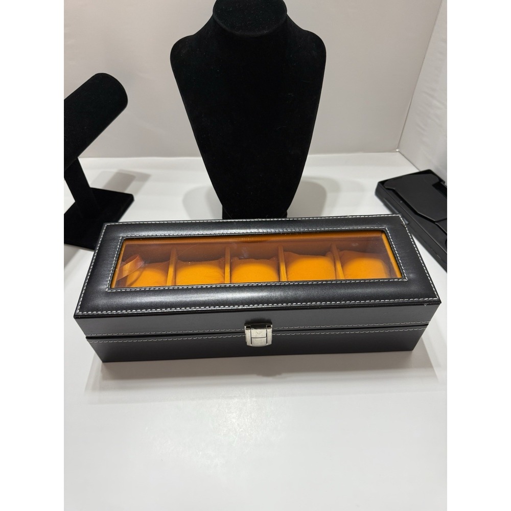 Watch Box, a 5 Slot Watch Case Organizer with Large Glass Lid, Removable Pillows